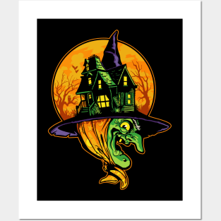 Halloween Haunted House Witch Posters and Art